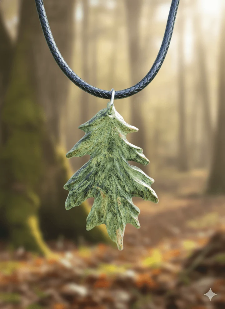 Grünes Eichenblatt aus stabilisiertem Holz